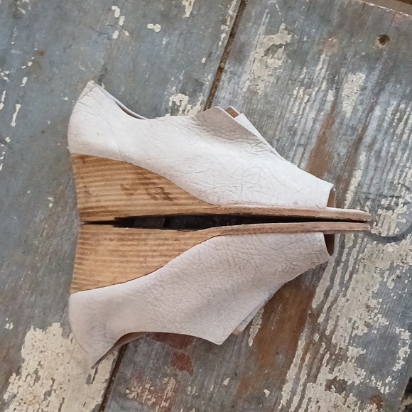 🔥🔥🔥Zero + Maria Cornejo suede powder grey peeptoe wooden wedge 10 - Picture 6 of 14